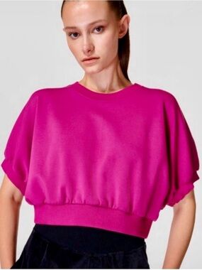 Sweaty Betty Sophia Fuchsia Cropped Short Sleeve Sweatshirt Size 10 Work Out Gym